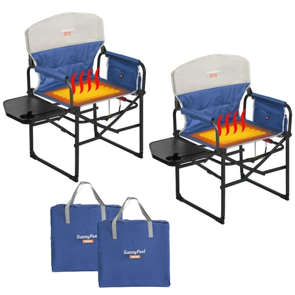 SUNNYFEEL Heated Camping Directors Chair, Heavy Duty,Oversized Outdoor Portable Heating Folding Chair with Side Table, Pocket for Beach, Fishing,Trip,Picnic,Lawn,Concert Foldable Camp Chairs