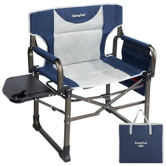 Sunnyfeel Oversized Camping Directors Chair, 600 LBS Portable Folding Chair with Side Pocket and Side Table for Beach, Fishing, Picnic, Lawn, Outdoor, Blue