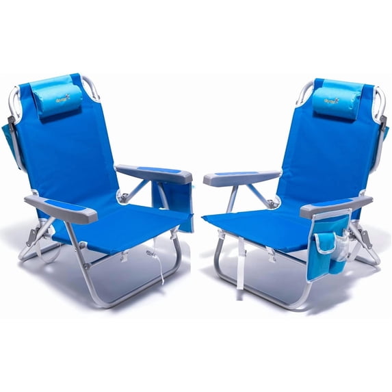 Sunnyfeel Beach Chairs for Adults 2 Pack 5 Position Lay Flat, Portable Folding Backpack Beach Chair Heavy Duty with Cooler Bag, Cup Holder for Outdoor/Lawn/Picnic, Foldable Camping Chair
