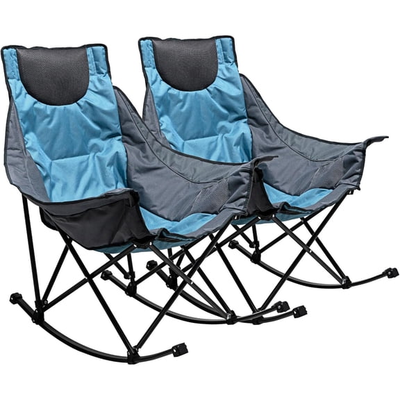 SUNNYFEEL Rocking Camping Chair, Luxury Padded Recliner, Oversized Folding Lawn Chair with Pocket, Heavy Duty for Outdoor/Picnic/Lounge/Patio, Portable Camp Rocker Chairs with Carry Bag