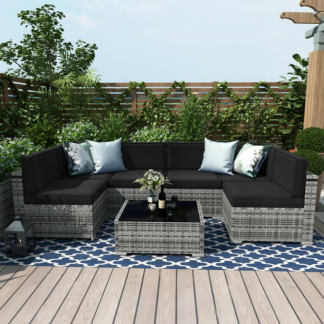 SUNNYHILL 7 Piece Patio Furniture Sets, Outdoor Sectional Conversation