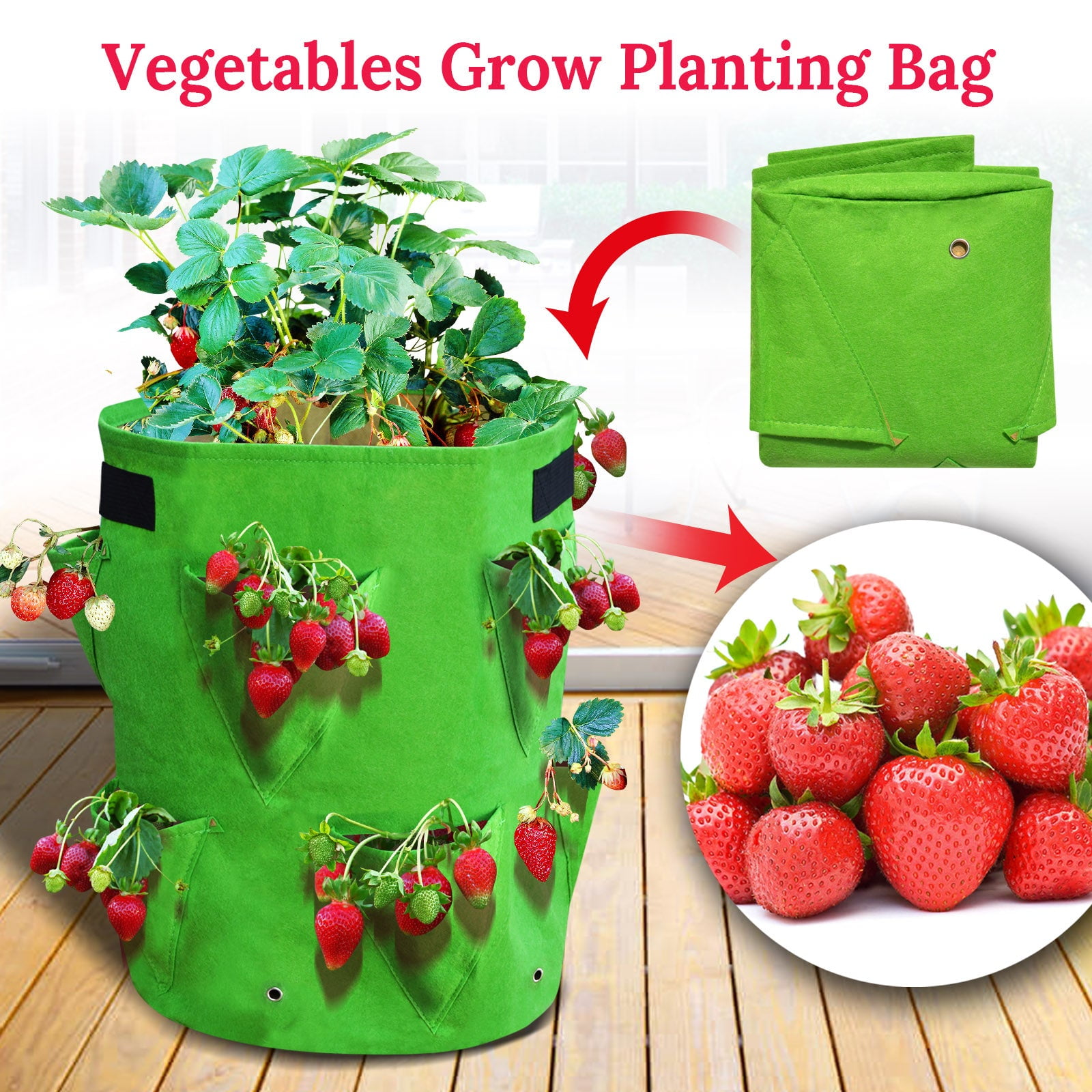 SUNNYOUTDOOR 10 Gallon Garden Strawberry Planter Strawberry Grow Bags Large Breathable Grow Bags for Fruits, Flower, Vegetables, Non-Woven Fabric Bag with Handles (2 Pack)