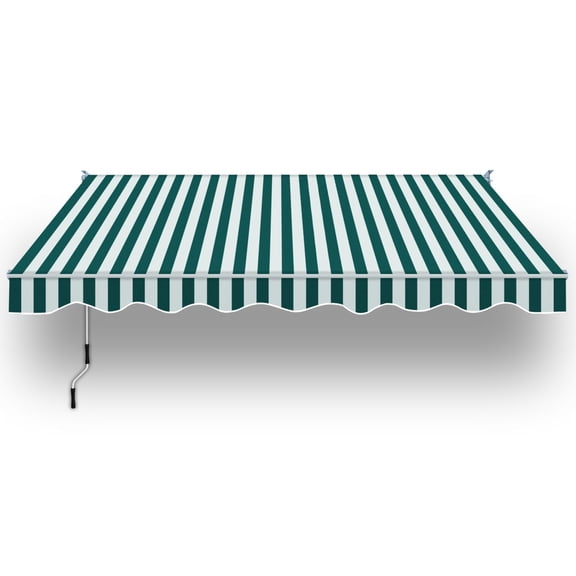 SUNNYOUTDOOR 10x8 FT Patio Awning Retractable Outdoor Sun Shade Manual Patio Deck Awning Heavy Duty Awning (Green with white)