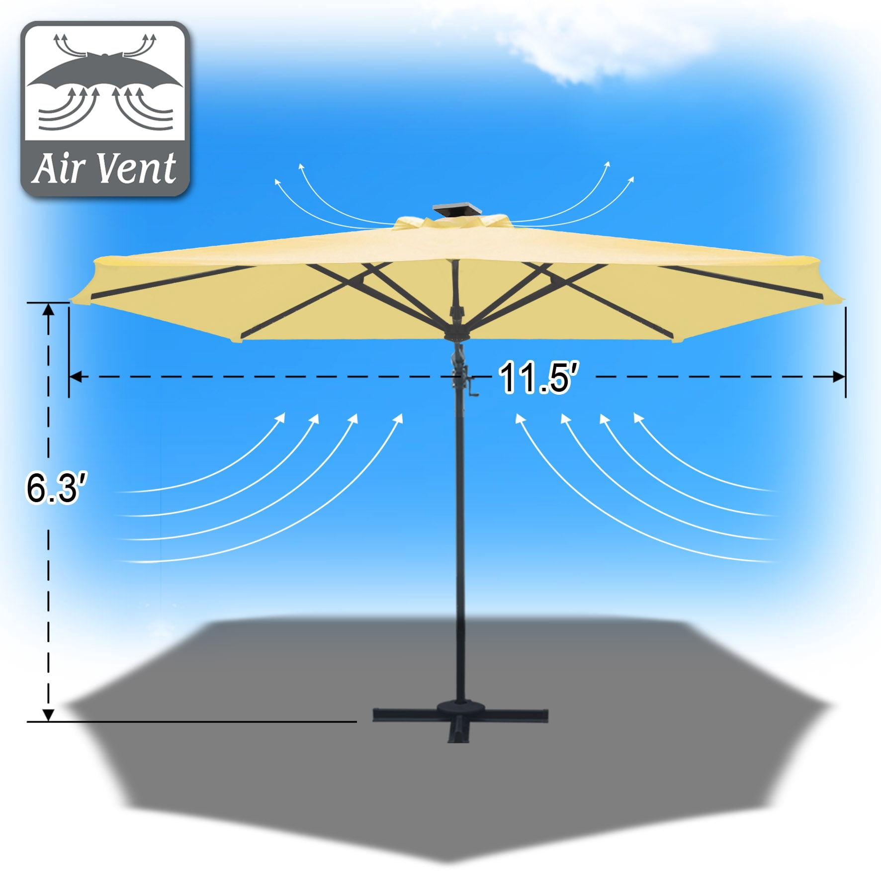 SUNNYOUTDOOR 11.5 FT Offset Cantilever Umbrella Outdoor Patio Market Hanging Umbrella with Cross Base (Beige)