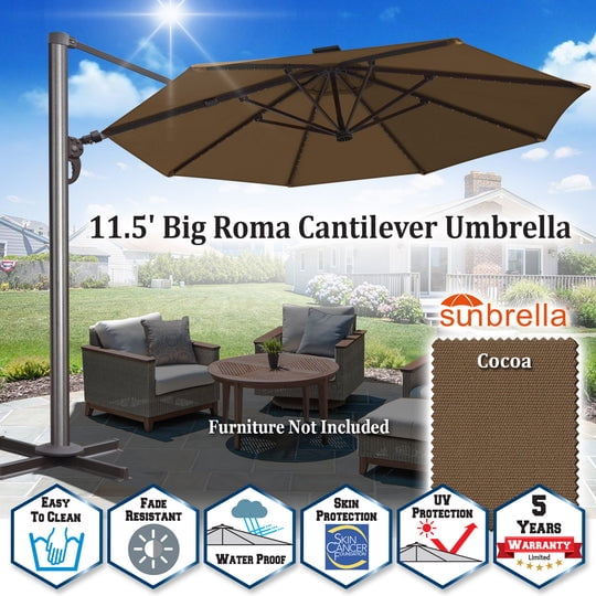 SUNNYOUTDOOR 11.5 FT Sunbrella Umbrella Cantilever Big Roma Umbrella Hanging Offset Parasol UV+ Waterproof Umbrella