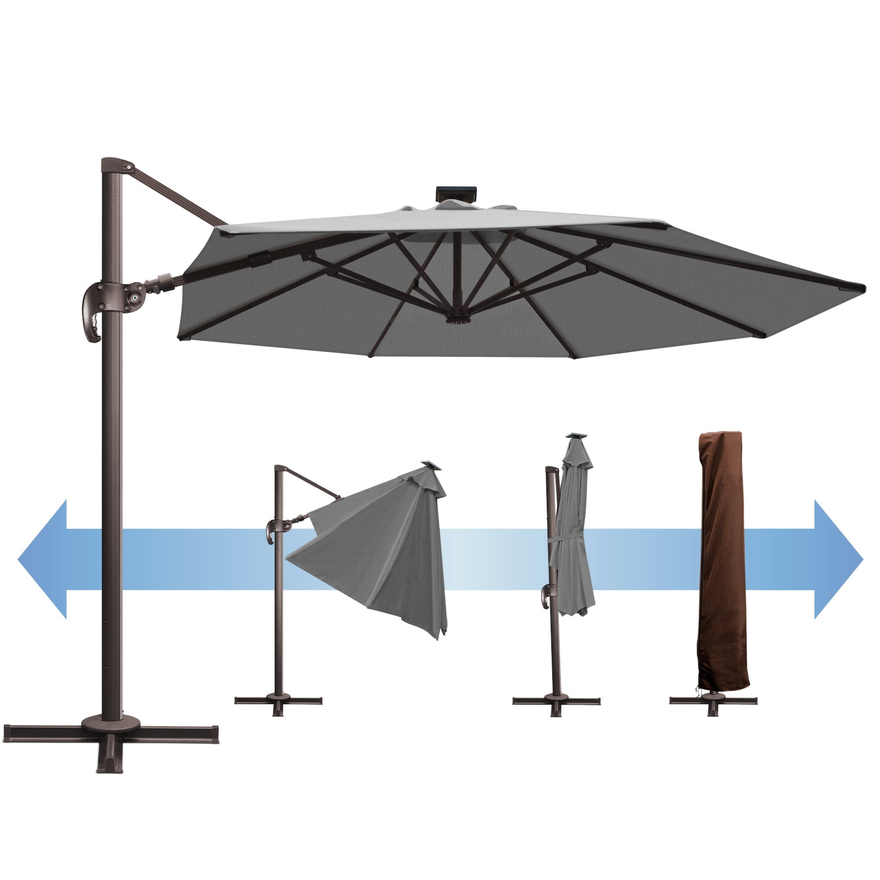 SUNNYOUTDOOR 11' Deluxe Cantilever Umbrella LED Lighted Umbrella Sunbrella  Cover Patio Umbrella Garden Outdoor (Charcoa) - Walmart.com
