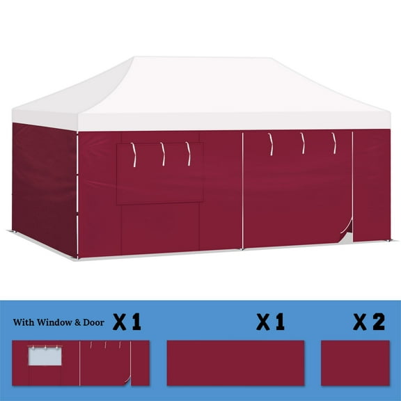 SUNNYOUTDOOR 19.7'x6.54' Sidewall ONLY with Zipper Door for 10'x20' Pop Up Canopy Party Tent, Burgundy
