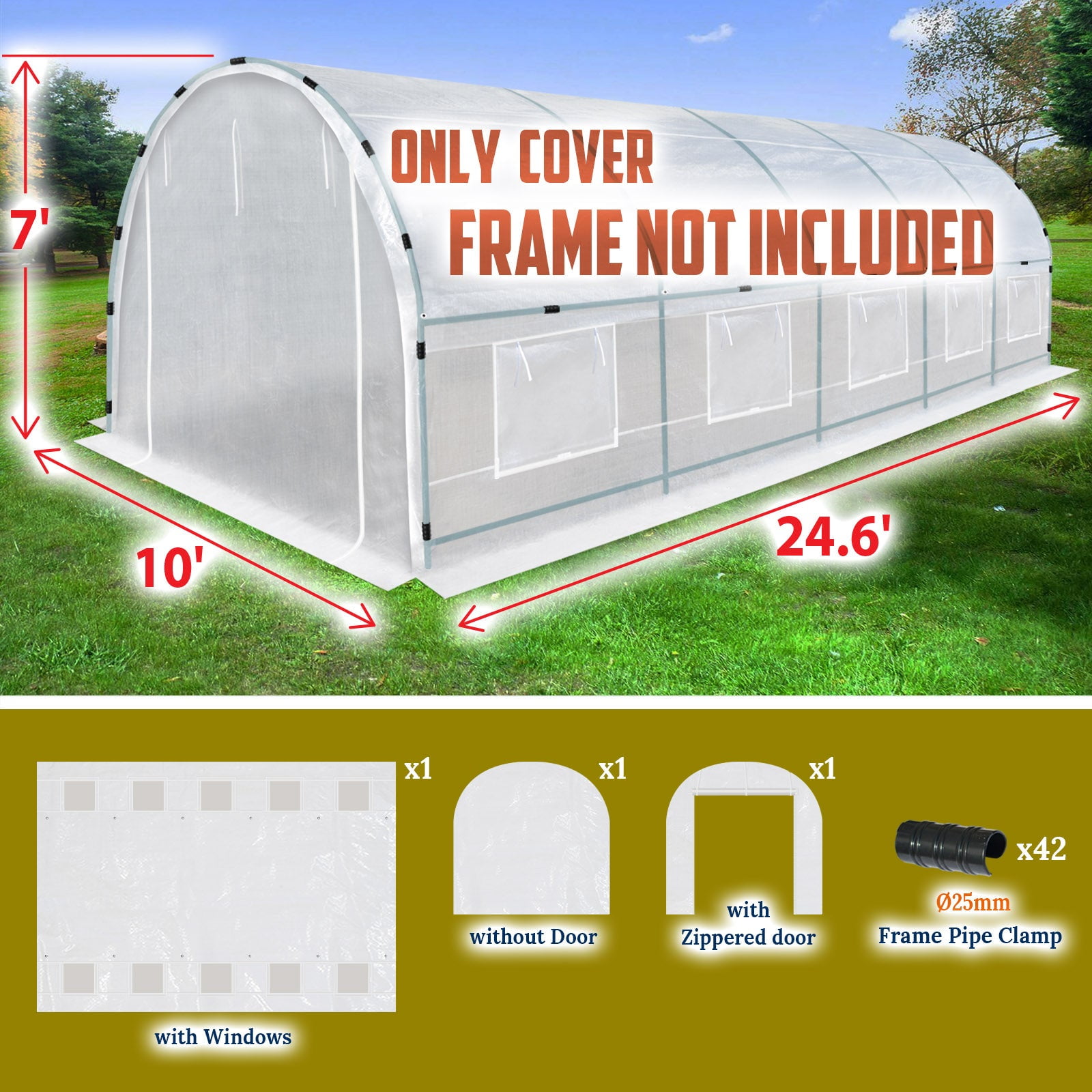 SUNNYOUTDOOR 24.6x10x7 FT Half-Transparent Greenhouse 3Pcs Cover Replacement ONLY Larger Walk in Outdoor Plant Garden, Frame NOT included