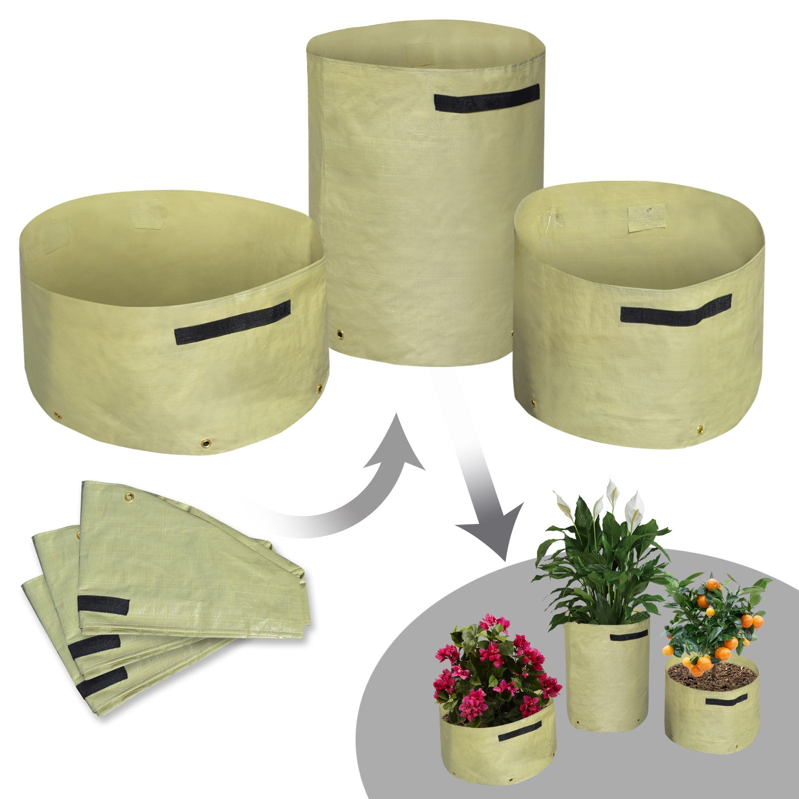 SUNNYOUTDOOR 3-Pack Garden Grow Bags Raised Bed Vegetables Plant Tub Eco-Friendly Planter Pots (5 Pack)