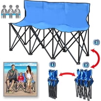 SUNNYOUTDOOR 3 Seater Portable Folding Bench Seat Collapsible Soccer Bench, Portable Bench Seats for Bleachers, Camping, Sideline, with Carrying Bag, Blue