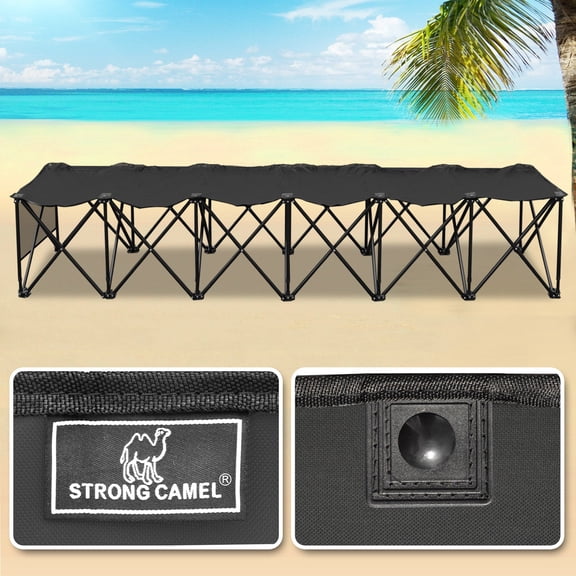 SUNNYOUTDOOR 6 Seater Portable Folding Bench Seat Collapsible Soccer Bench, Portable Bench Seats for Bleachers, Camping, Sideline, with Carrying Bag, Black