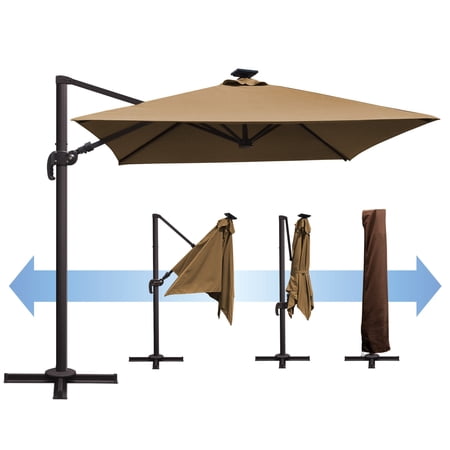SUNNYOUTDOOR 8'x8' Deluxe Cantilever Umbrella LED Lighted Umbrella Sunbrella Cover Patio Umbrella Garden Outdoor (Cocoa)