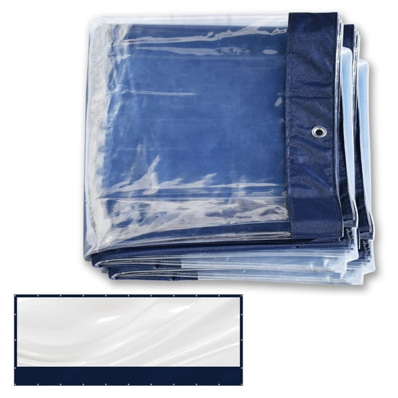 SUNNYOUTDOOR 8x20 ft PVC Vinyl Tarp Clear Sidewall for Straight Canopy Tent Transparent Sunwall with Bottom Fabric 16 Mil (Blue)