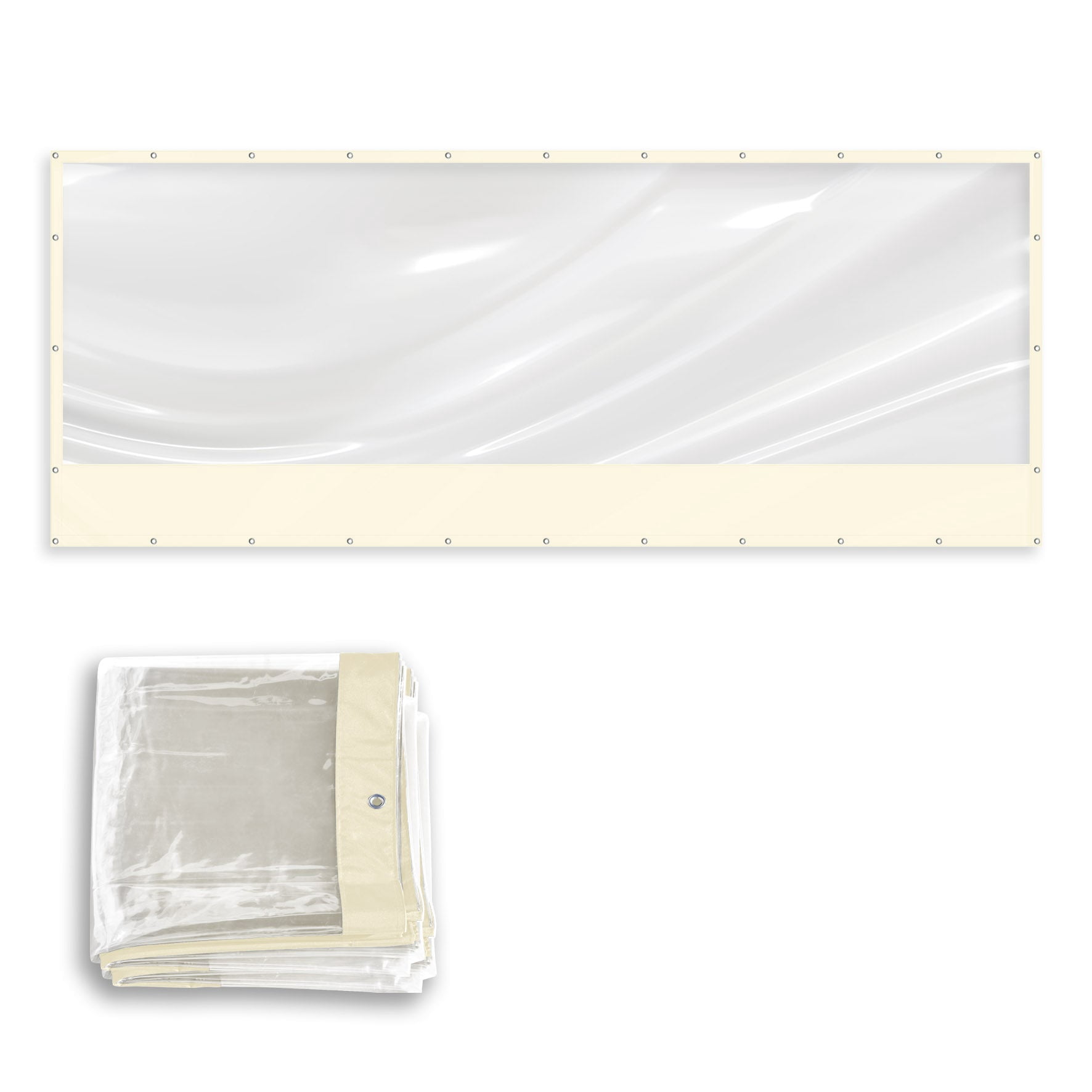 SUNNYOUTDOOR 8x20 ft PVC Vinyl Tarp Clear Sidewall for Straight Canopy Tent Transparent Sunwall with Bottom Fabric 16 Mil (Ecru)