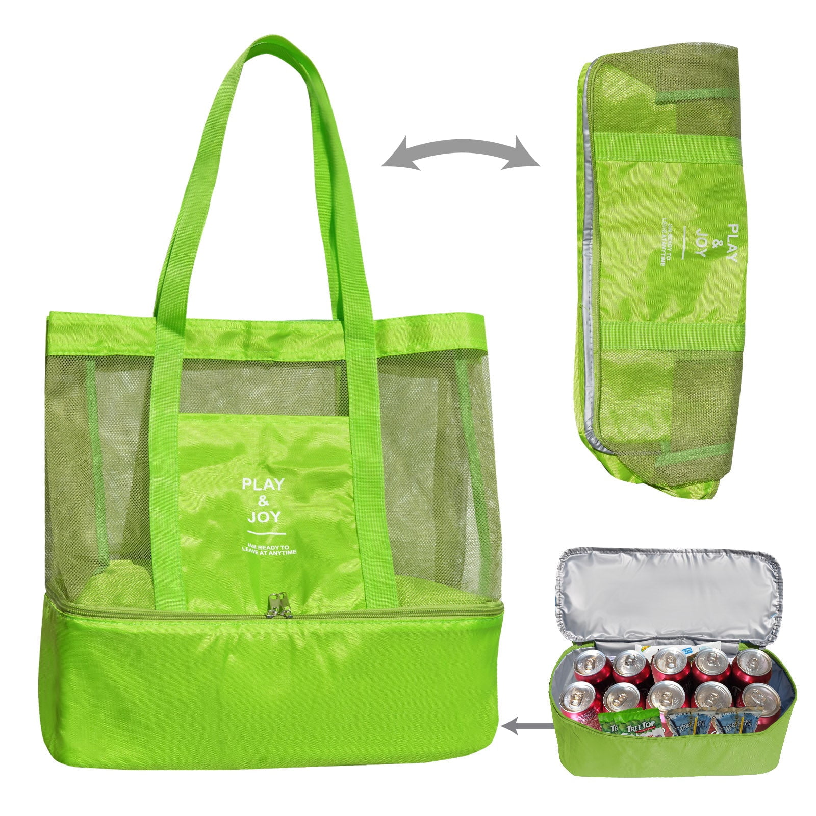 SUNNYOUTDOOR Mesh Beach Outdoor Sport Tote Bag w Insulated Picnic Cooler /Heat Insulatiion (Green)