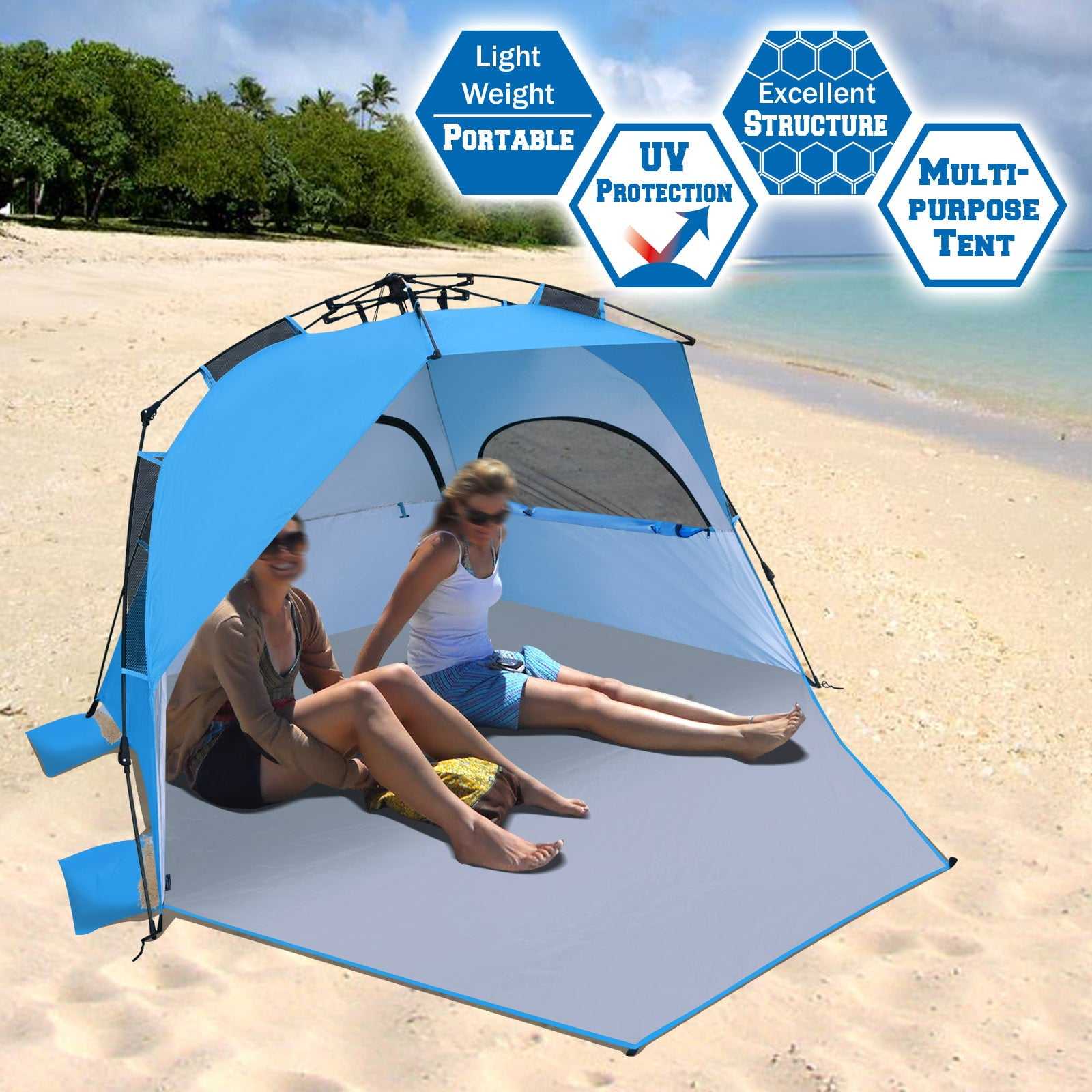 SUNNYOUTDOOR Outdoor Easy Up Beach Tent Instant Canopy Automatic Camping UV Sun Shelter Relax