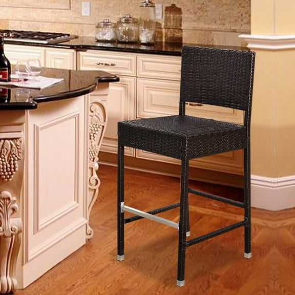 SUNNYOUTDOOR Wicker Bar Stool Patio Furniture All Weather Dark Coffee Barstool with Lean-Back, 1 Pack