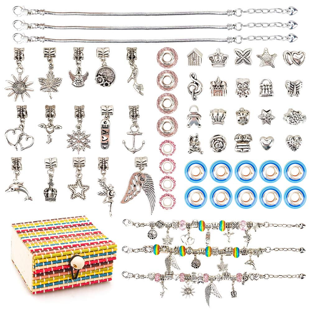 Charm Bracelet Making Kit for Girls 4-6, Kids Jewelry Making Kit 5-7 6-8  66Pcs Jewelry Kits for Teen Girls Ages 8-12 Jewelry Maker Craft Birthday