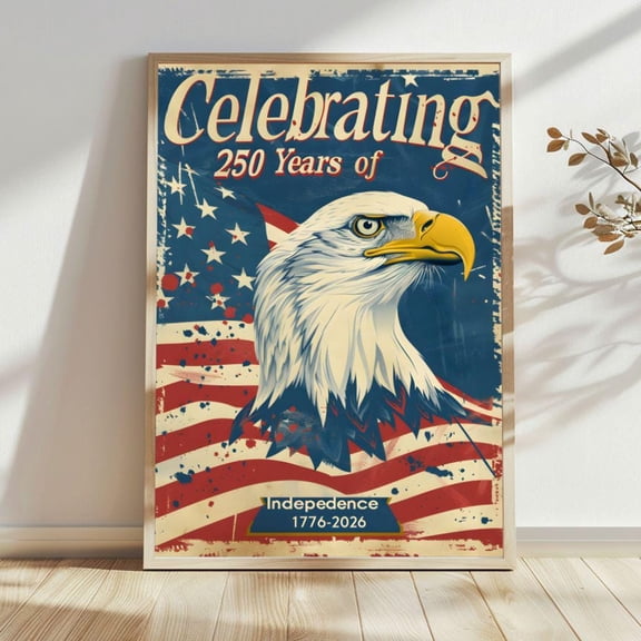 SUNNYPOSTER 1776-2026 USA Eagle Poster Vintage American Flag Wall Art Freedom Theme Print, Unframed Paper Poster 8x12in