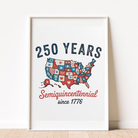 SUNNYPOSTER 250 Years Semiquincentennial USA Map Poster | Rolled Poster, Unframed Paper Poster 8x12in