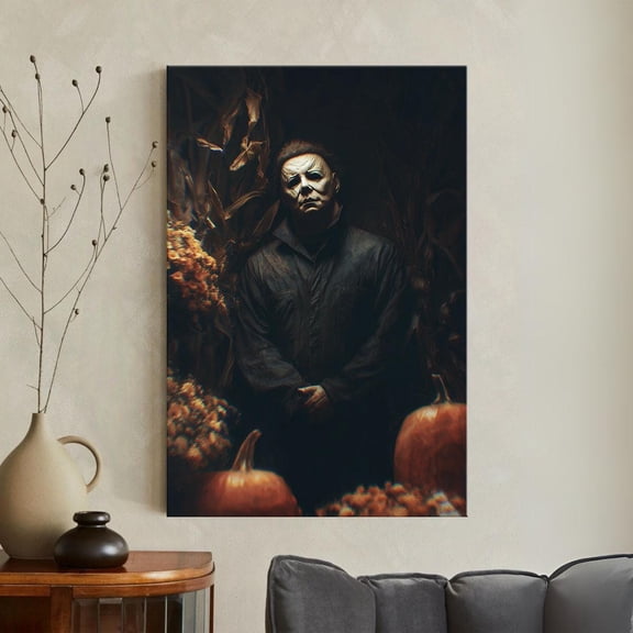 SUNNYPOSTER Horror Wall Art Canvas Print, Spooky Halloween Decor, Slasher Movie Poster, Creepy Pumpkin, Dark Moody Fall Room Decor, Unframed Paper Poster 8x12in