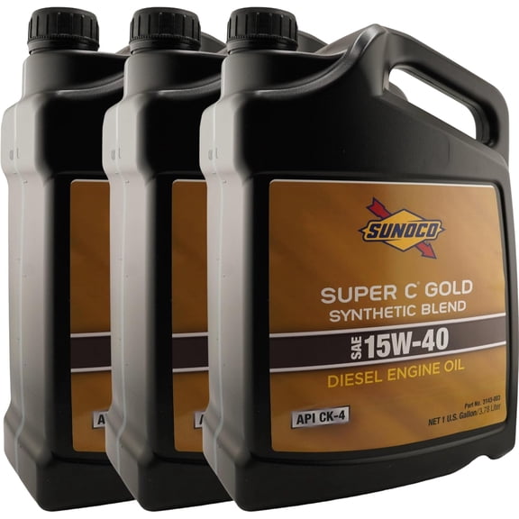 SUNOCO 3143-003 (3143) Super C Gold 15W-40 Synthetic Blend Diesel Engine Oil 1 Gallon API CK-4 (Case of 3)