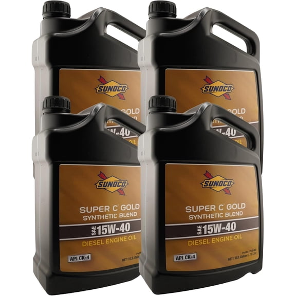 SUNOCO 3143-003 (3143) Super C Gold 15W-40 Synthetic Blend Diesel Engine Oil 1 Gallon API CK-4 (Pack of 4)