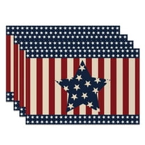 SUNOLIFE 4th of July Placemats Patriotic Table Mats Set of 4,Independence Day Linen Fabric Mats for Dining Table Decorations 12x18 inch