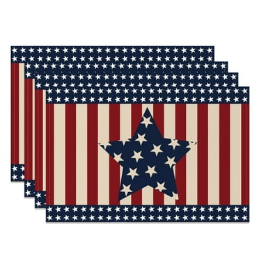 SUNOLIFE 4th of July Placemats Patriotic Table Mats Set of 4,Independence Day Linen Fabric Mats for Dining Table Decorations 12x18 inch