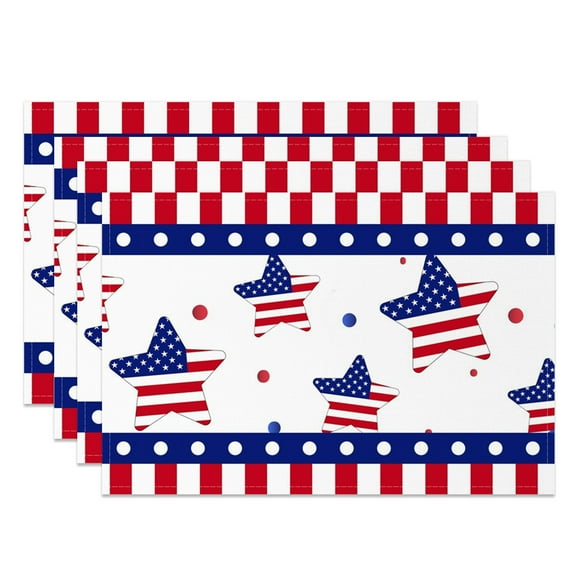 SUNOLIFE 4th of July Placemats Set of 4,Patriotic Independence Fabric Table Place Mats 12x18 inch