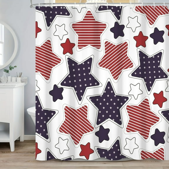 SUNOLIFE 4th of July Shower Curtain,Patriotic Independence Day Waterproof Fabric Bathroom Curtain with Hooks,72x72 in