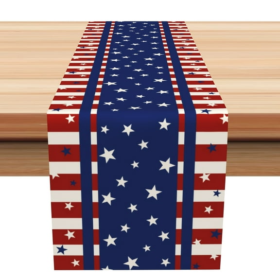 SUNOLIFE 4th of July Table Runner,Blue Stars Patriotic independence Day Table Covers Decoration for Kitchen Dining Party 13 x 90 Inch