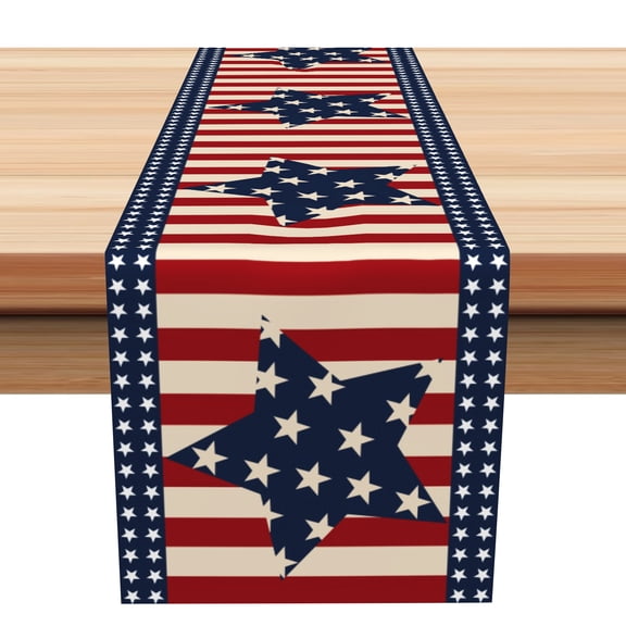 SUNOLIFE 4th of July Table Runner,Patriotic American Star Flag Table Covers Decoration for Kitchen Dining Party 13 x 60 Inch