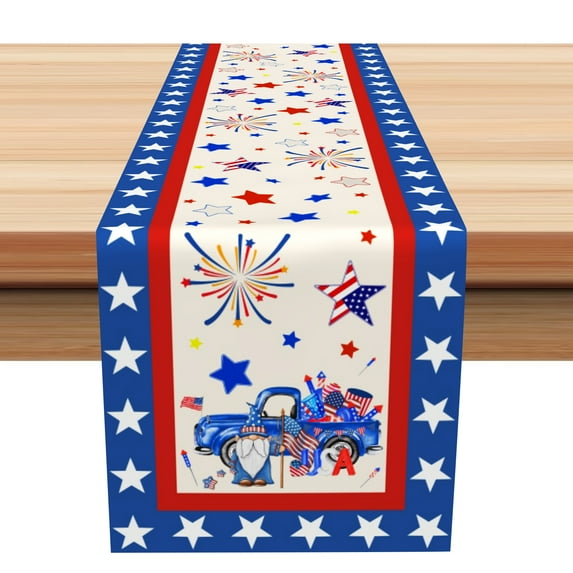 SUNOLIFE 4th of July Table Runner,Patriotic Independence Day Gnome Kitchen Dining Table Decoration for Home Party 13 x 108 Inch