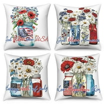 SUNOLIFE 4th of July Throw Pillow Covers Set of 4,Patriotic Pillowcase for Home Decor,18x18 In