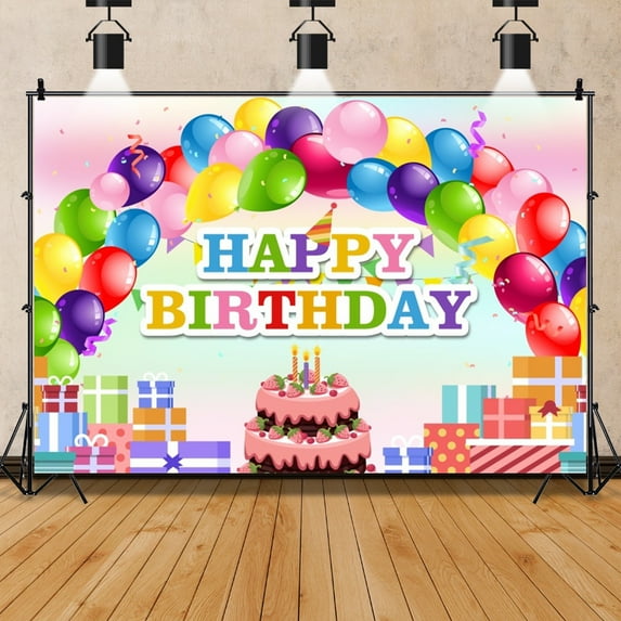 SUNOLIFE 6x4ft,Happy Birthday Backdrops,Colorful Ballon Kids Birthday Background Cake Table Banner for Party Decor