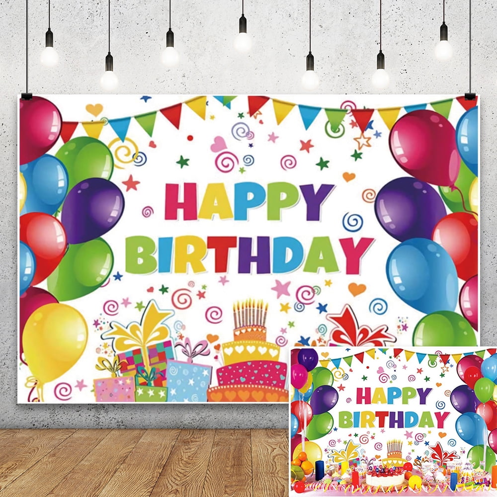 SUNOLIFE Happy Birthday Kids Backdrops,Colorful Ballon Party Background