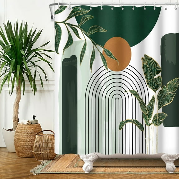 SUNOLIFE Abstract Mid Century Shower Curtain,Minimalist Aesthetic Waterproof Fabric Bathroom Curtain with Hooks,72x72 in