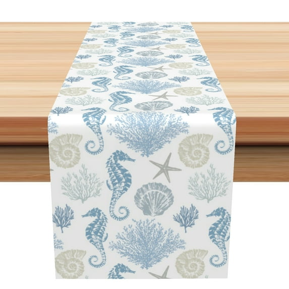 SUNOLIFE Beach Theme Table Runner Ocean Nautical Coastal Kitchen Dining Table Decoration for Home Party 13 x 120 Inches
