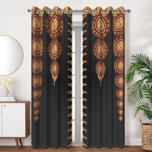 SUNOLIFE Black Blackout Curtains 2 Panels 63 Inch Boho Modern Window Curtains for Living Room Bedroom