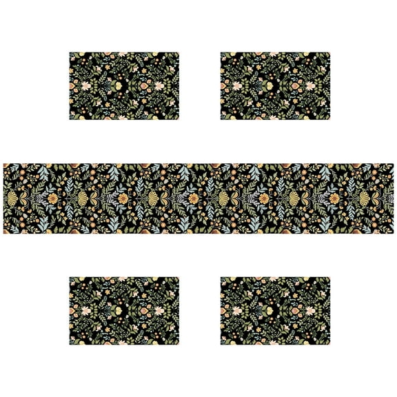 SUNOLIFE Black Floral Placemat Set of 4 and Table Runner 72 In Bohemian Boho Linen Place Mats for Kitchen Table Decor