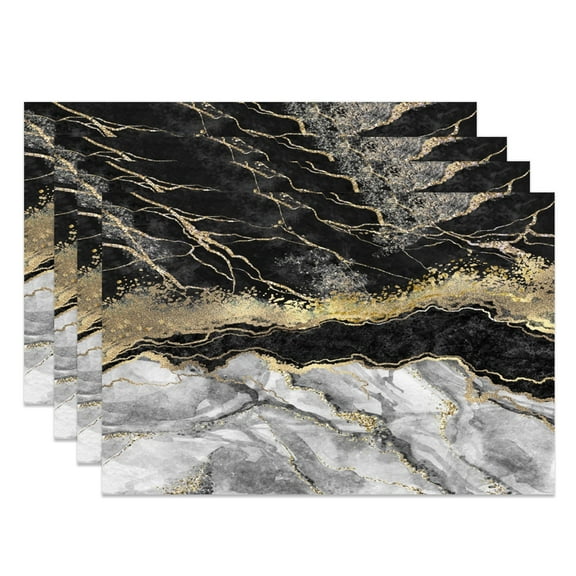 SUNOLIFE Black Marble Placemats Abstract Modern Table Mats Set of 4,Mats for Dining Table Decorations 12x18 inch