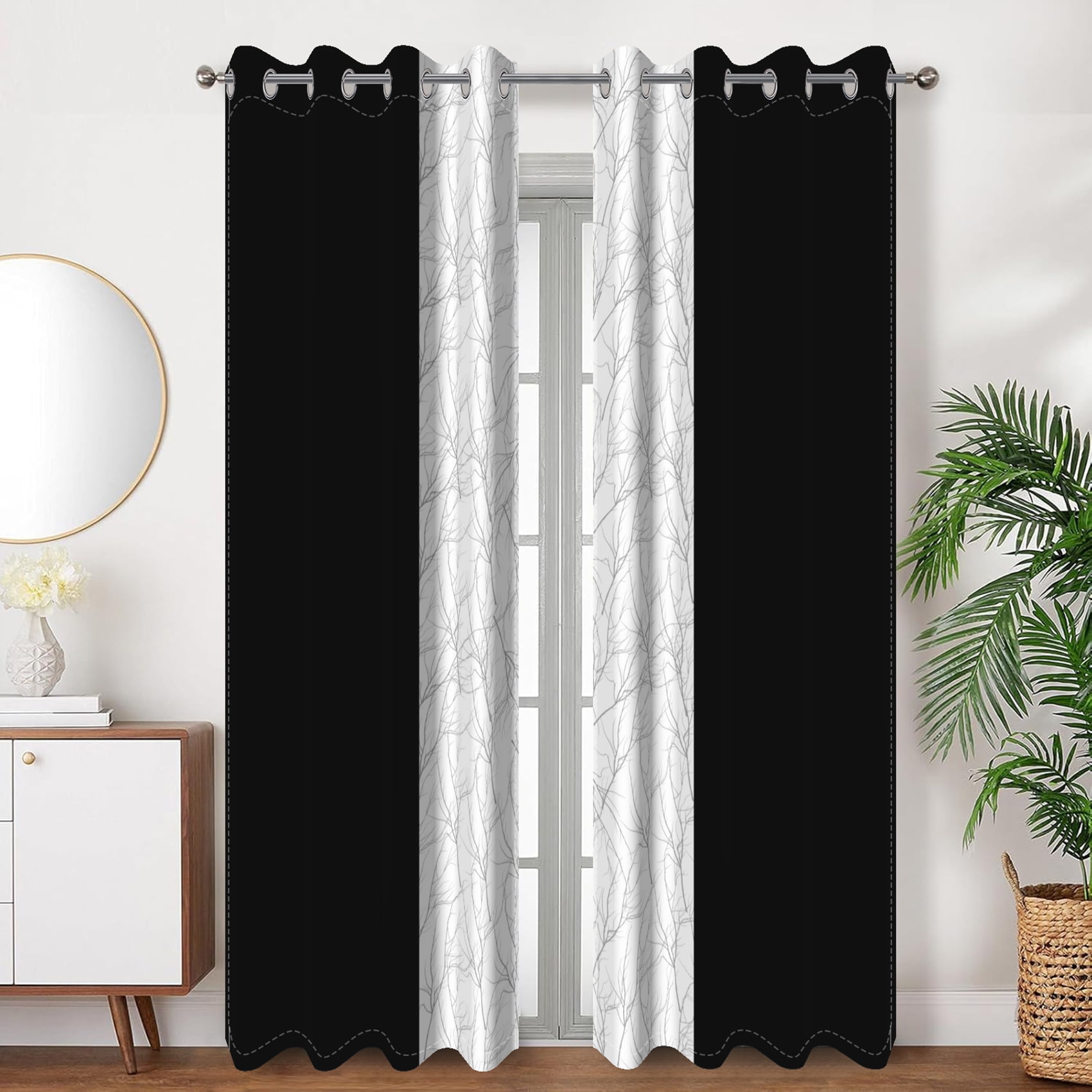 SUNOLIFE Black and White Blackout Curtains 2 Panels 63 Inch Omber ...