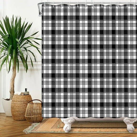 SUNOLIFE Black and White Buffalo Check Shower Curtain Buffalo Plaid Fabric Bathroom Curtain Set 72x72 in