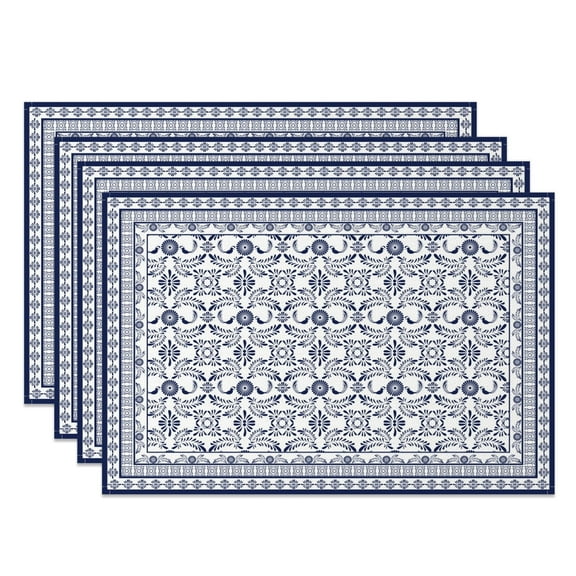 SUNOLIFE Blue Bohemian Placemats Set of 4,Boho Table Mats for Dining Table Decorations 12x18 inch