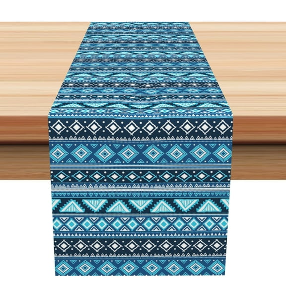 SUNOLIFE Blue Boho Table Runner Indian Bohemian Table Runner for Kitchen Dining Decoration 13 x 60 Inch