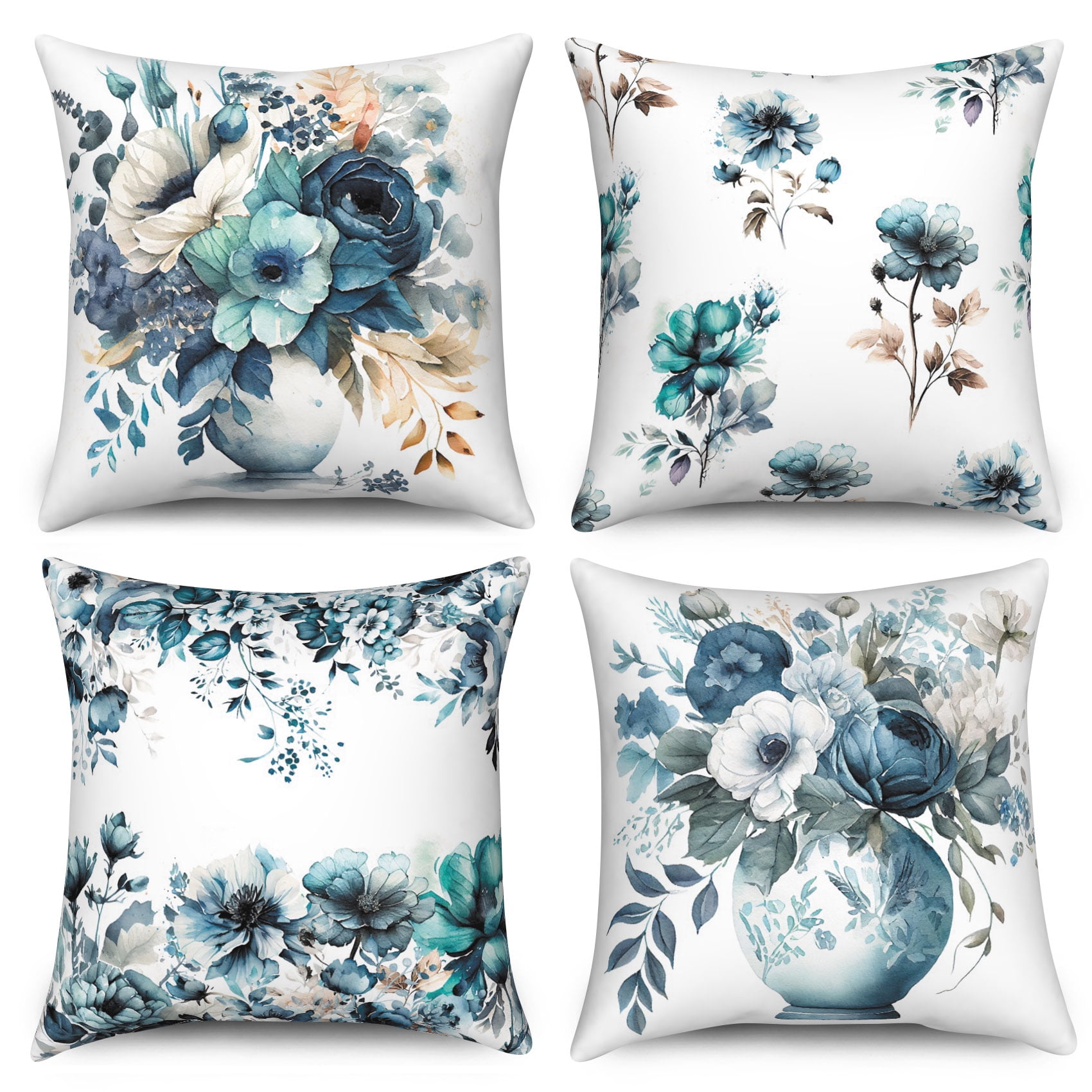 Blue Floral Throw Pillows