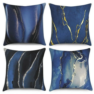 SUNOLIFE Blue Marble Throw Pillow Covers Set of 4,Abstract Texture Pillowcase for Home Decor,18x18 In