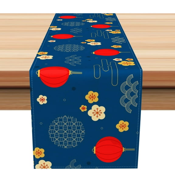 SUNOLIFE Chinese New Year Table Runner Navy Blue Kitchen Dining Table Decorations 13 x 60 Inch