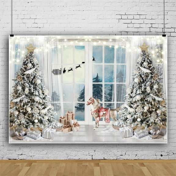 SUNOLIFE Christmas Backdrop Banner Winter Snow Photo Background Banner 5x3ft